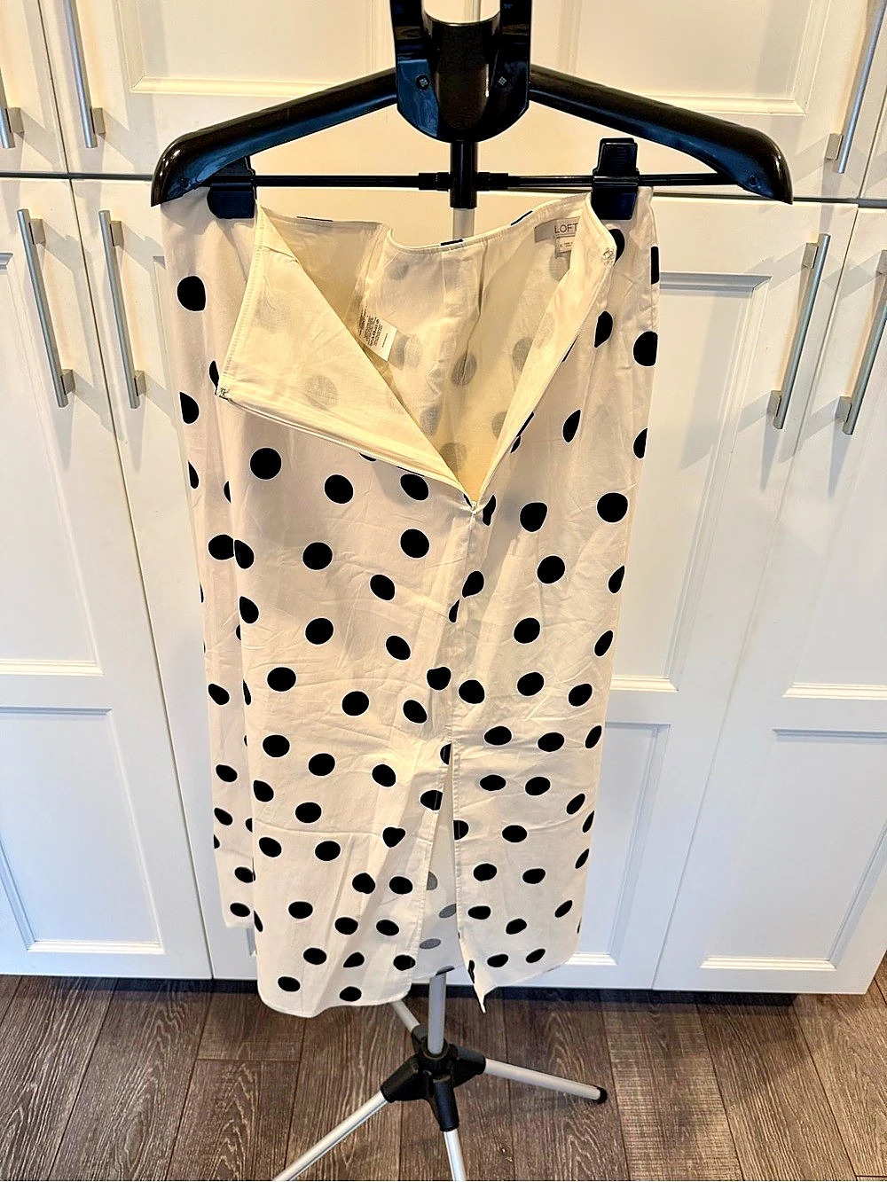 LOFT Polka Dot Midi Dress in White & Black Size Small